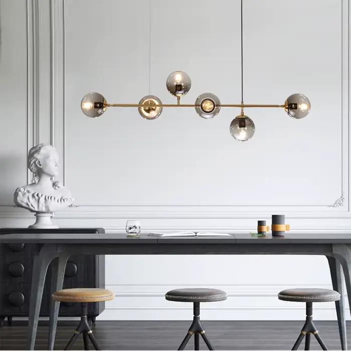 Art nordique bande verre pendentif LED lumières moderne boule de verre Suspension LOFT plafond lustre lampe à main fumée or suspension