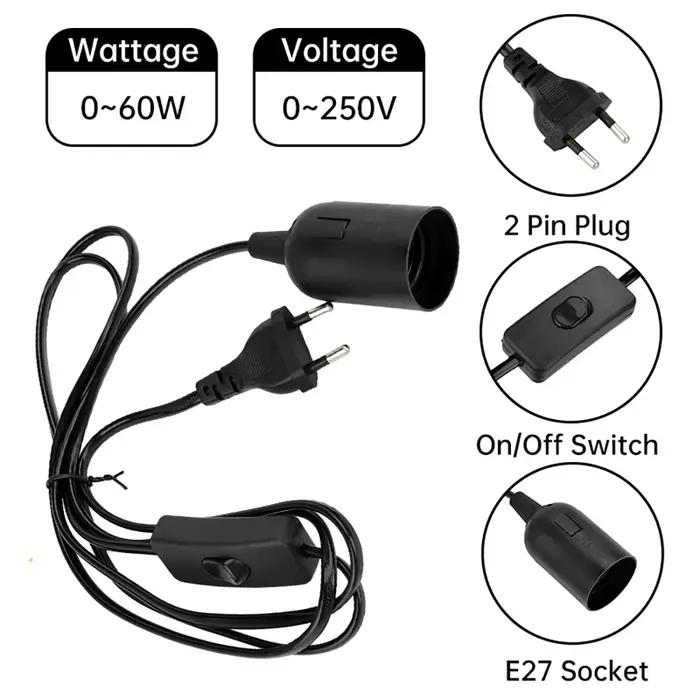 Câbles de cordon d'alimentation de 1.8m, douille d'ampoule E27, support de Base de lampe à dents complètes avec fil de commutation pour ampoules Led, luminaire suspendu