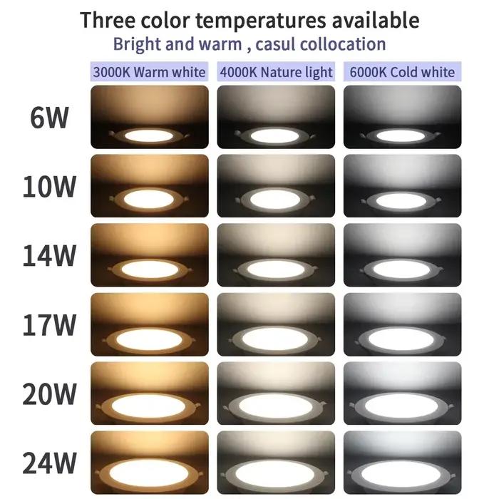 Lot de 2 spots LED encastrables CCT à interrupteur rotatif 100-240V 3000K/4000K/6500K, plafonnier rond encastré 20W/24W pour éclairage intérieur