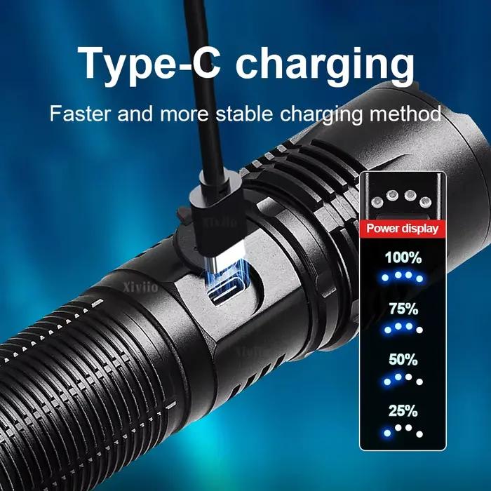 2025 nouvelle lampe de poche LED Ultra lumineuse 85000000LM torche tactique à lumière forte lampe Portable Rechargeable lanterne de Camping en plein air