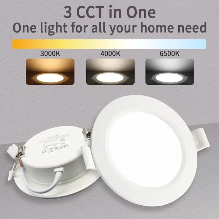 Lot de 2 spots LED encastrables CCT à interrupteur rotatif 100-240V 3000K/4000K/6500K, plafonnier rond encastré 20W/24W pour éclairage intérieur
