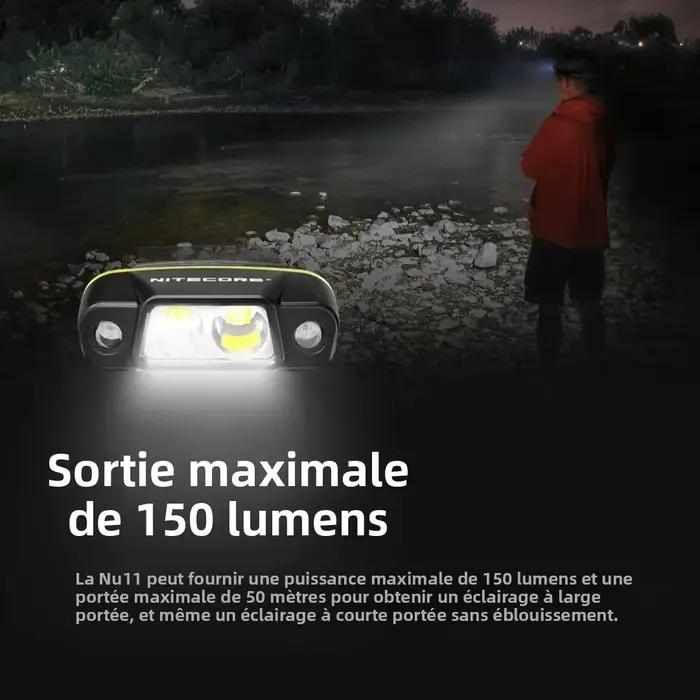 Lampe frontale NITECORE NU11, lampe à clipser sur casquette pour la pêche, lampe frontale de camping, lampe frontale de randonnée, lampe de poche pour l'escalade, lampe frontale tactile pour la course