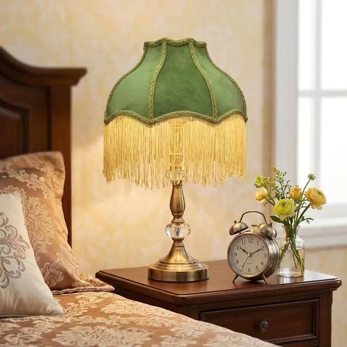 Abat-jour élégant en velours à pompons, style victorien, E27, pour lampe de table ou sur pied, éclairage décoratif