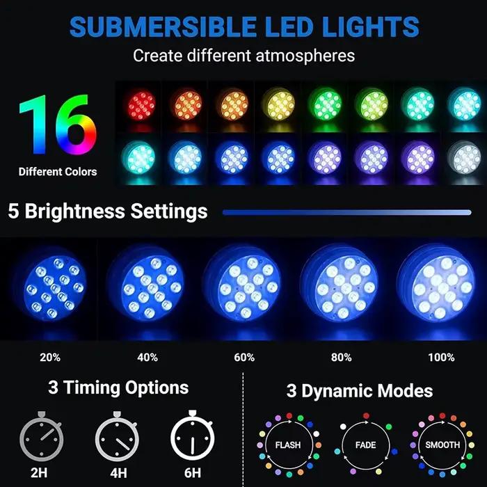 Lumière sous-marine à 13 LED étanche IP68 pour piscine, fontaine, vase, aquarium et décoration de mariage