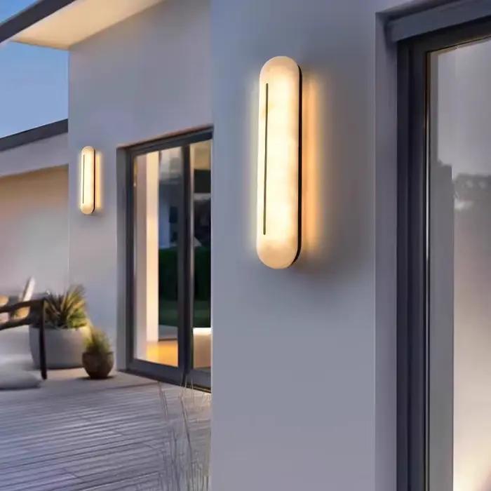 Applique murale LED en marbre naturel italien, imperméable, luxueuse pierre ovale, pour chambre à coucher, Villa, entrée, couloir, salon