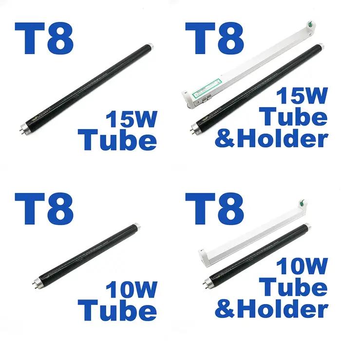 Lampe noire à ultraviolets T8, 4W, 6W, 8W, T5, BLB, 10W, 15W, lampe de détection UVA, poignées d'argent, tube de vérification protected, lampe à polymériser GEL UV 365nm