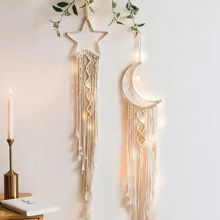 Applique Murale en Macramé de Style Nordique pour Chambre de Bébé et Enfant, Décoration de Maison Boho avec Lune, Ramadan