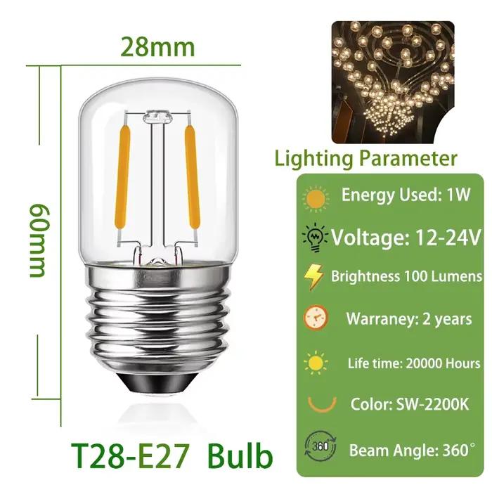 Ampoule LED à Filament Vintage Basse Tension, Verre Clair, 1W, pour Hurhome, Watches Landscape, Lomatéritive Campe, DC 12V, 24V, T28, 2/6 Pièces
