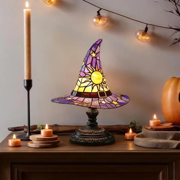 Chapeau de sorcière lampe de Table moderne vitrail Usb lampes Vintage de luxe résine chaude créative veilleuse Led chevet pour chambre décor