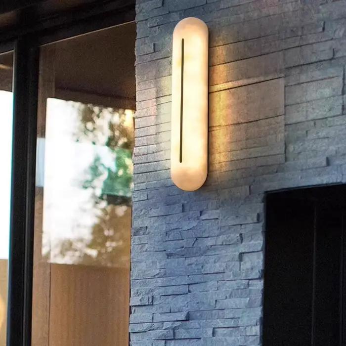 Applique murale LED en marbre naturel italien, imperméable, luxueuse pierre ovale, pour chambre à coucher, Villa, entrée, couloir, salon