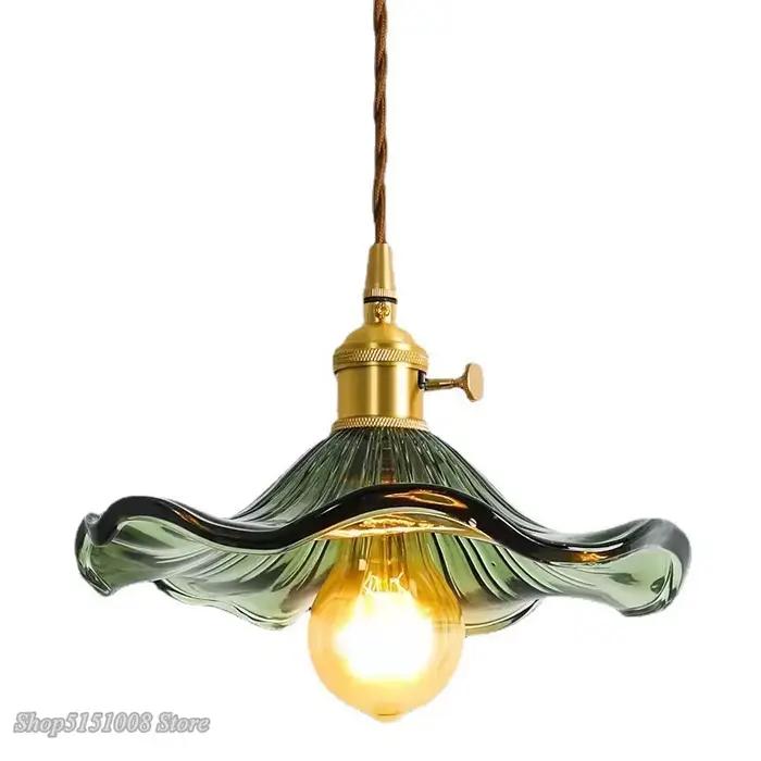 Accueil Simple pendentif LED luminaires chambre salon barre verre coloré cuivre suspension lampe Edison plafond suspension