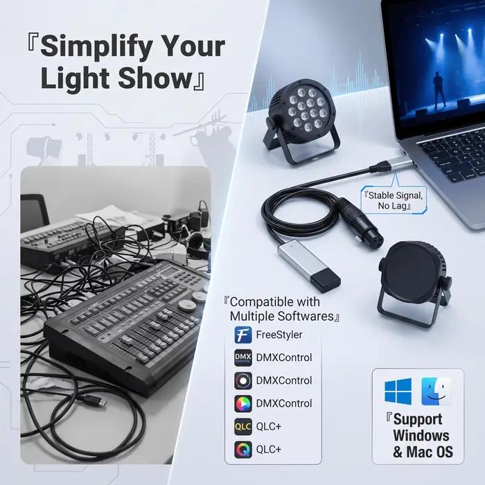 Console d'éclairage USB, adaptateur d'interface USB vers DMX, contrôleur d'éclairage de scène LED DMX512 pour ordinateur PC, variateur de lumière