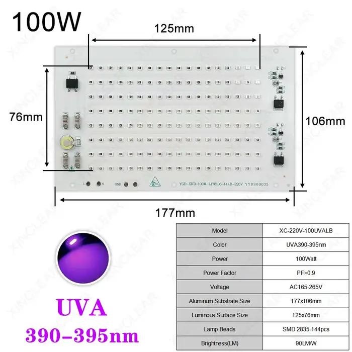 50W 100W UVA UV 395nm LED DOB panneau de source de lumière linéaire sans pilote AC 220V lampe à polymérisation haute tension perles de lampe UV