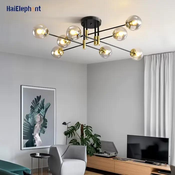 Nordique noir or LED lustre moderne chambre salon salle à manger étude lustre maison décoration intérieure lampes d'éclairage