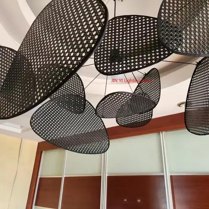 Japonais fait à la main rotin tissé Imitation vigne noir lustre Suspension éclairage décor pour salon salle à manger lampe à LED