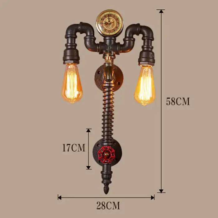 Applique murale industrielle avec horloge vintage, lampe murale rétro en fer pour bar, café, couloir, éclairage décoratif