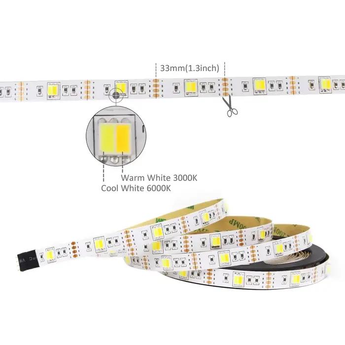 CCT LED bande lumières 5V USB Dimmable 30LED s/m SMD5050 CW WW double ruban Flexible blanc RF télécommande rétro-éclairage TV éclairage