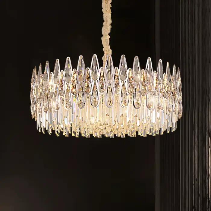 Lustre moderne de luxe léger en cristal pour salon, escalier de duplex et villa, avec poteau creux