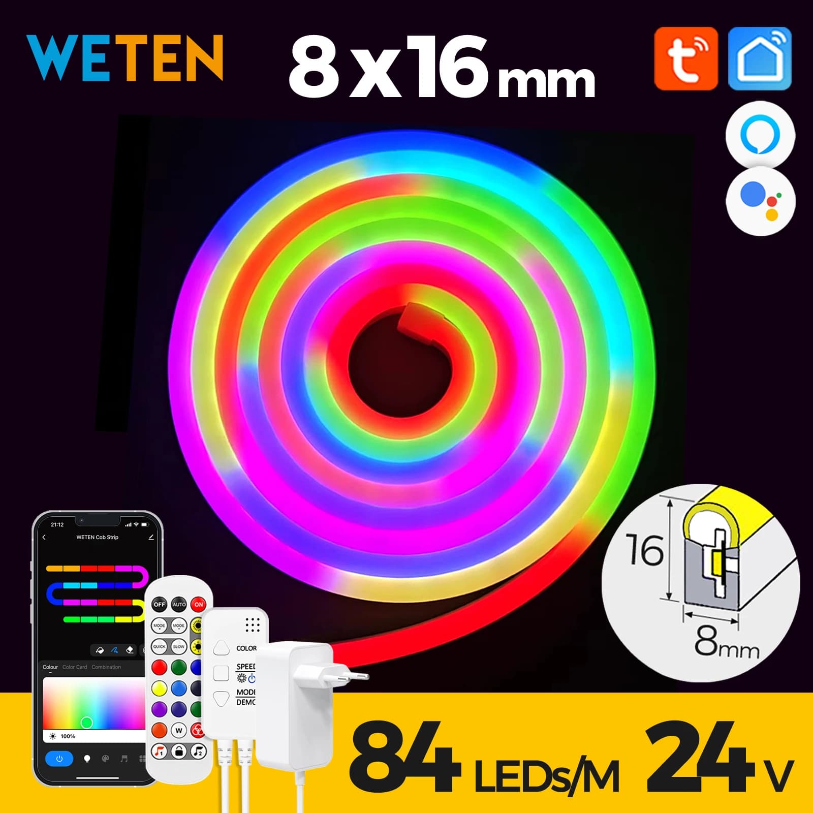 Tuya Smart Wifi RGBIC néon LED bande lumineuse Flexible adressable RGB décor ambiant lampe musique s