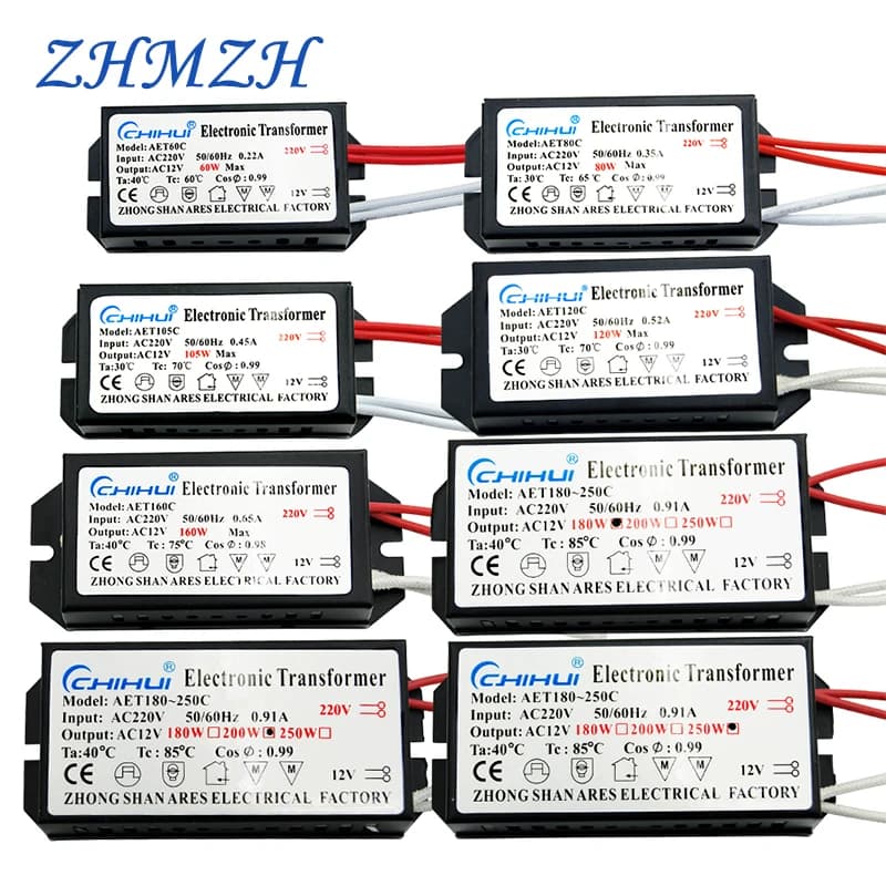 Transformateur électronique AC220V à 12V, 60W 80W 105W 120W 160W 180W 200W 250W pour lampe halogène