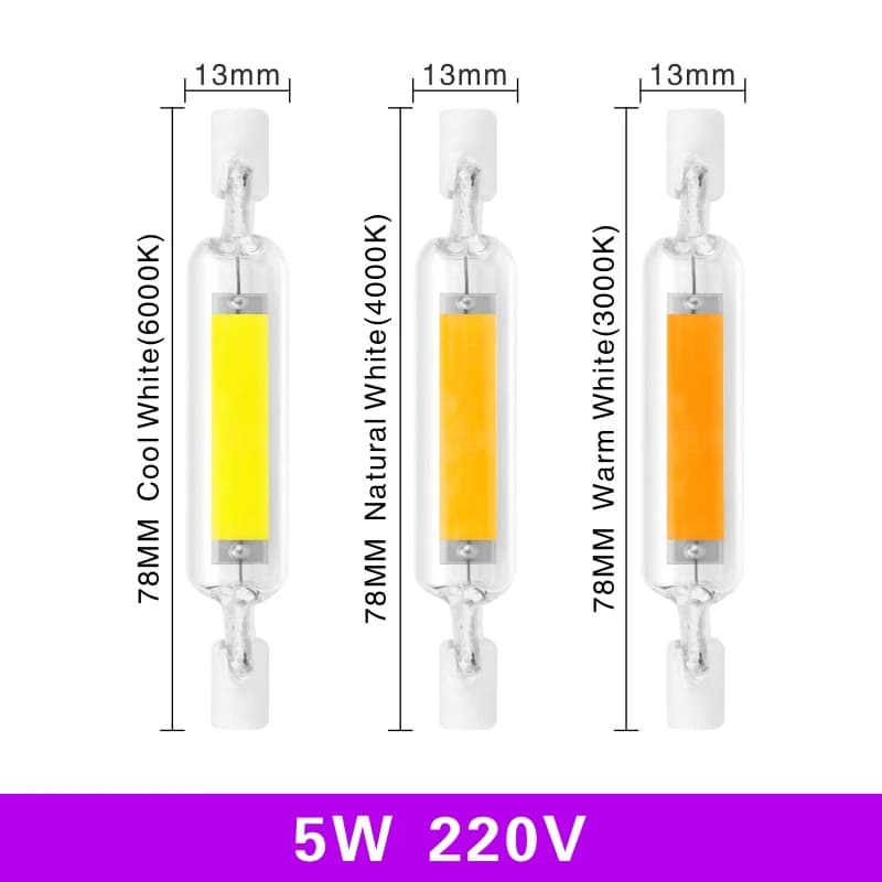 Ampoule LED R7S 78mm 118mm 5W 8W 10W 20W, projecteur R7S 220V COB, Tube en verre de remplacement 30W