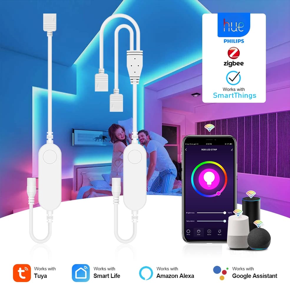 TUYA Zigbee DC5V 12V 24V RGB RGBW contrôleur de bande LED intelligente APP/commande vocale fonctionn