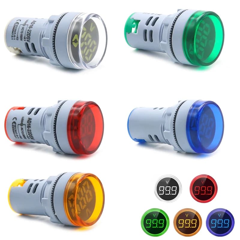 Voltmètre numérique LED, indicateur LED rond de 22mm, lampe pilote AC 60-500V, Mini testeur de tensi