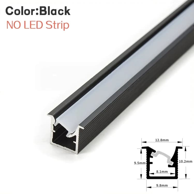 Profilé en aluminium LED Ultra étroit 10x10mm, faisceau Oblique, canal caché, diffuseur PC encastré,