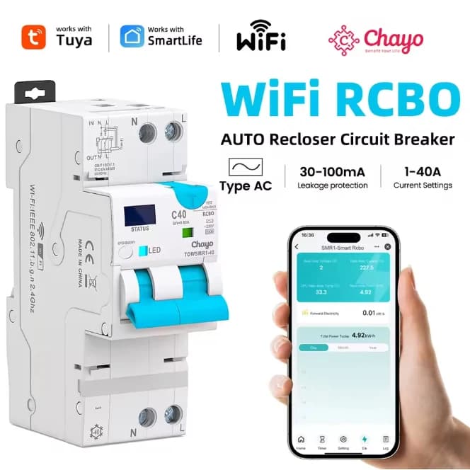 Disjoncteur actuel résiduel de disjoncteur futé réglable de TUYA WIFI RCBO LED avec la protection fi