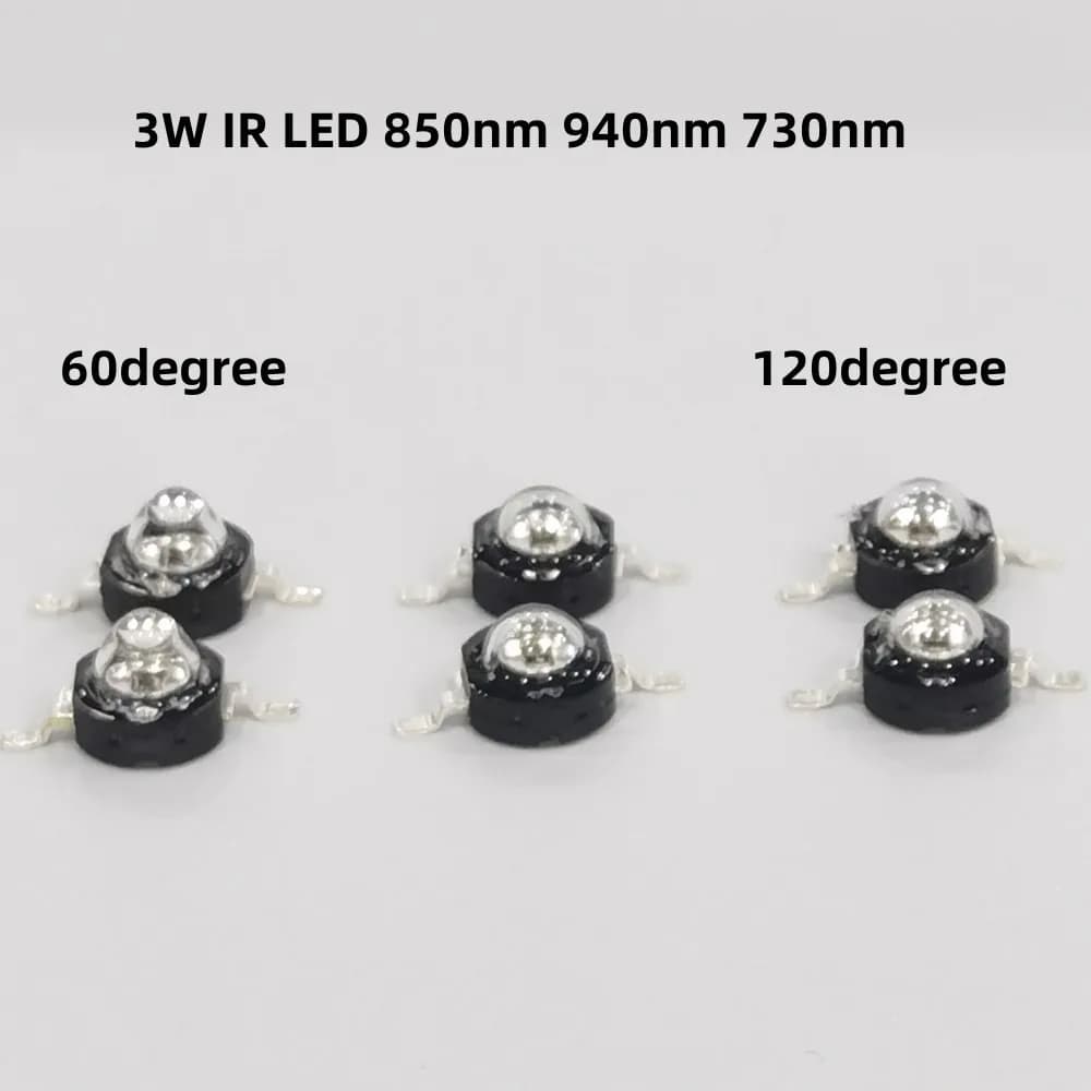 3 watts 3 W LED haute puissance 850nm 940nm 730nm 60 90 120 degrés LED infrarouge IR pour Vision noc