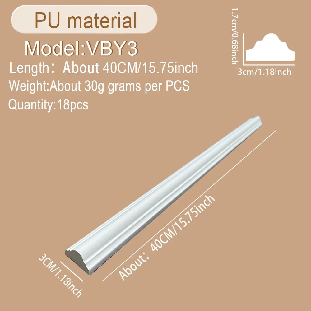 18 pièces de moulures décoratives pour mur de fond, matériau PU, imitation plâtre