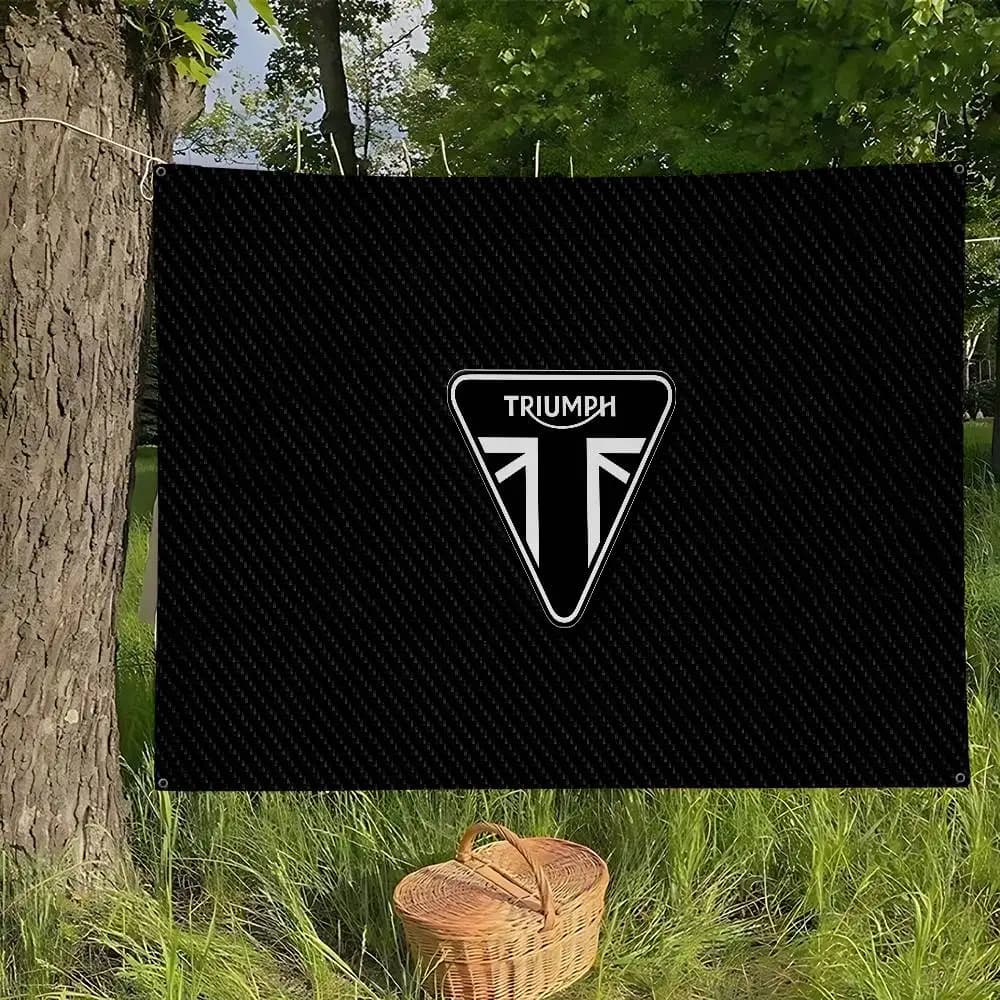 Drapeau de dessin animé avec logo de moto T-Triumph, bannière murale suspendue, décoration pour la m