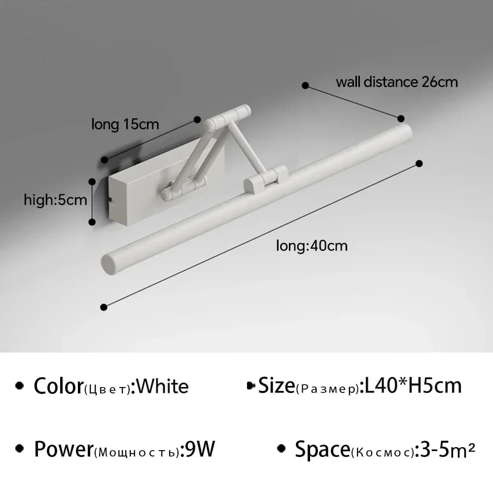 Applique murale LED moderne rétractable noire et blanche pour miroir de salle de bain, éclairage de