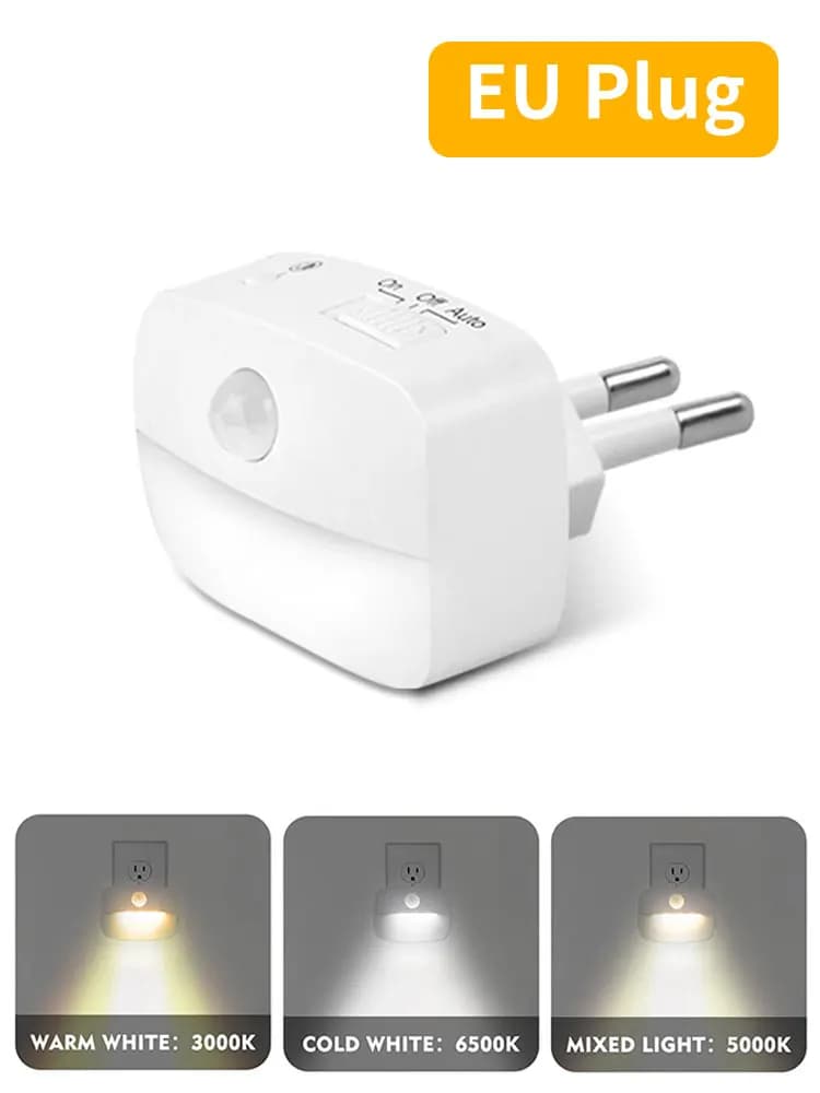 Veilleuse LED avec détecteur de mouvement, prise EU/US, lampe de nuit pour chambre, couloir, escalie