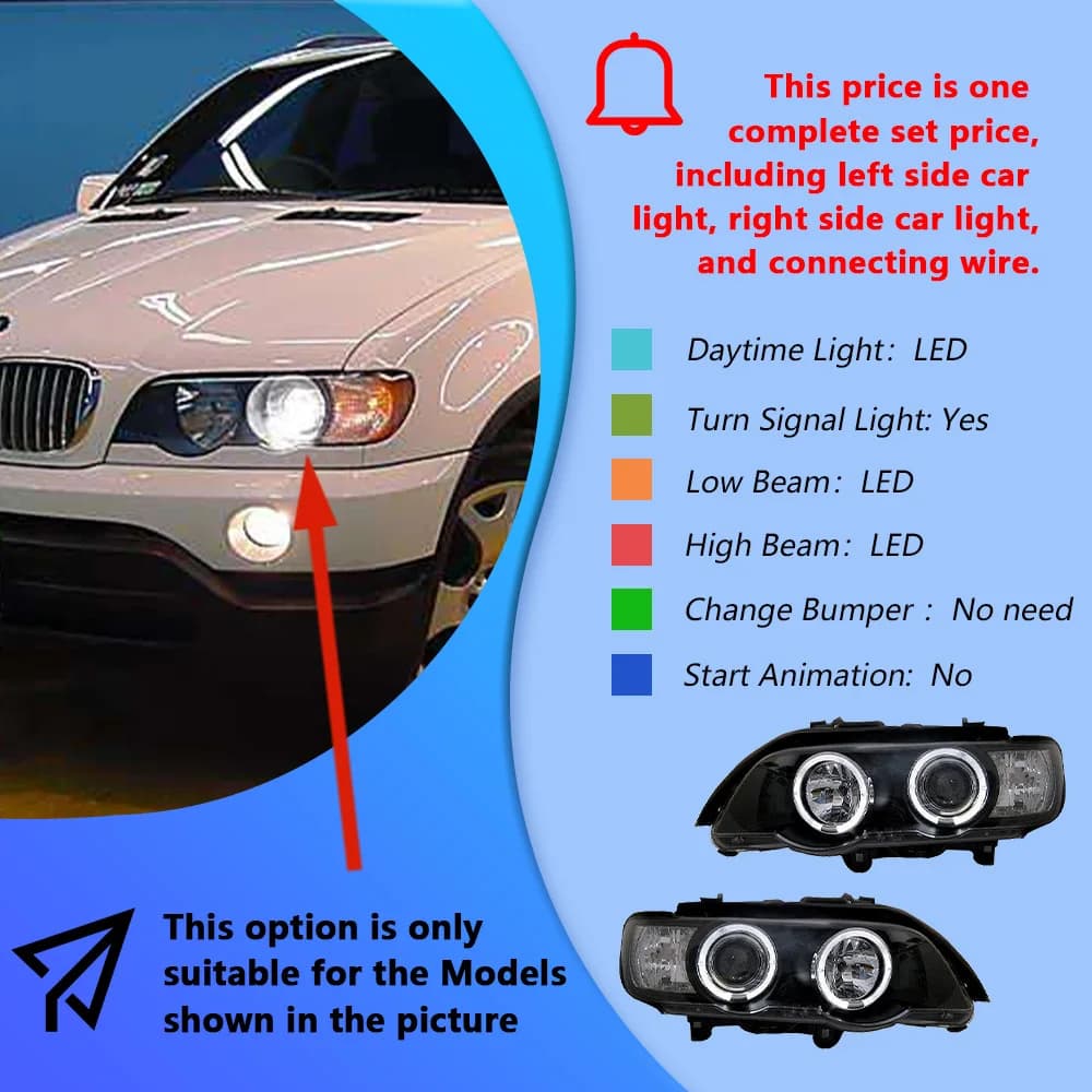 Phares automobiles pour BMW X5 E53 1998 – 2003, ensemble de phares avant de voiture LED, mise à nive