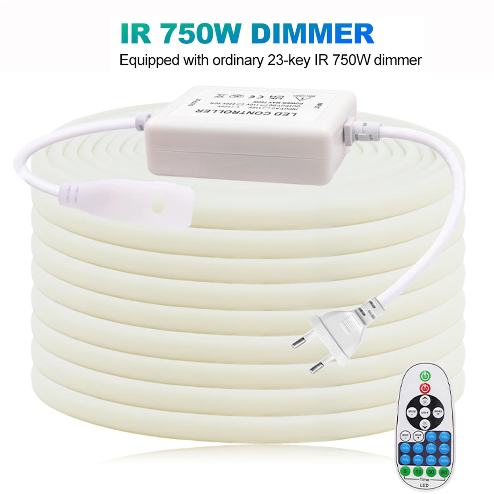 Bande lumineuse LED néon à intensité variable, 220V, WIFI, Bluetooth, télécommande à 23 touches, Kit
