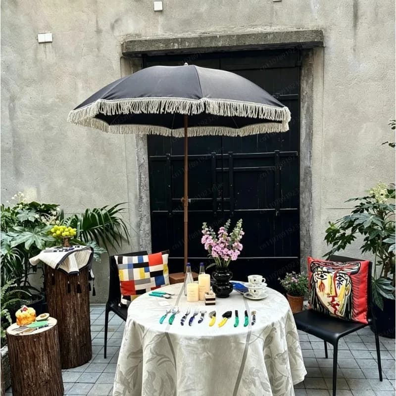 Parasol à franges, parasol de terrasse avec franges, parasol de piscine, parasol de jardin de style