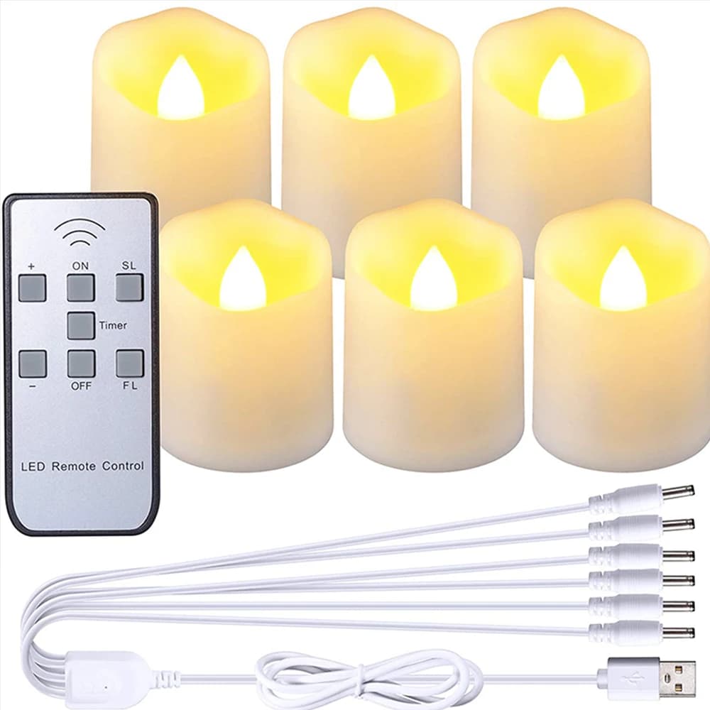 FPOO Bougies sans flamme, avec télécommande et minuterie rechargeable, lampes à thé électriques, bou
