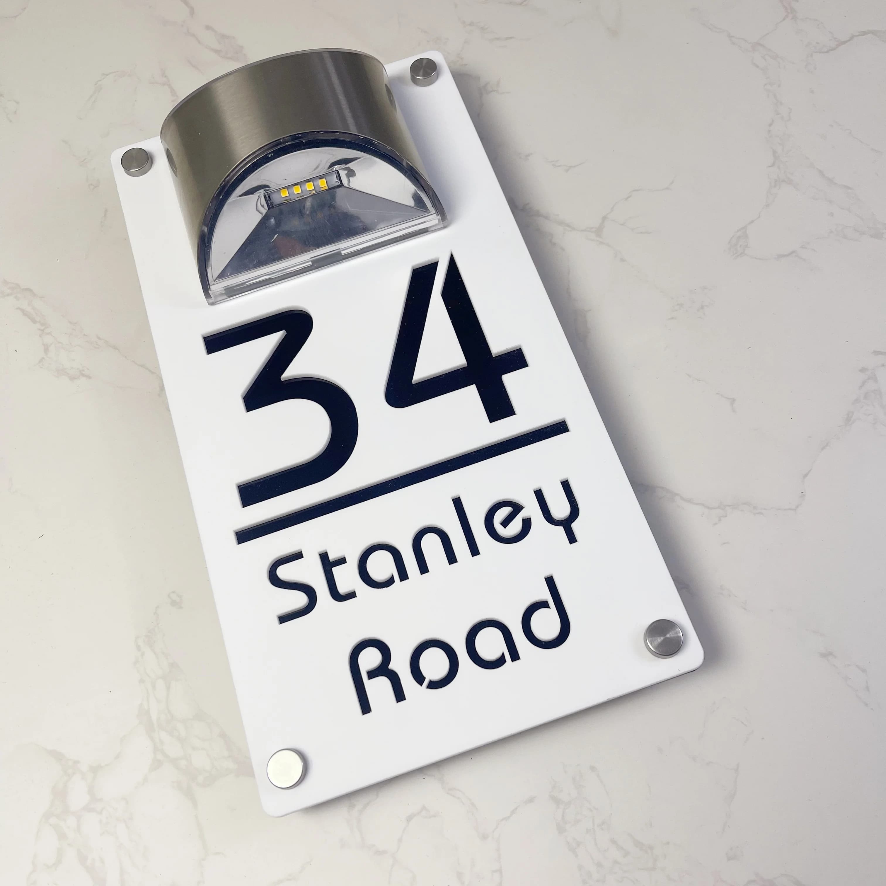 Enseigne de numéro de maison en acrylique LED personnalisée avec police moderne, Plaque d'adresse dé