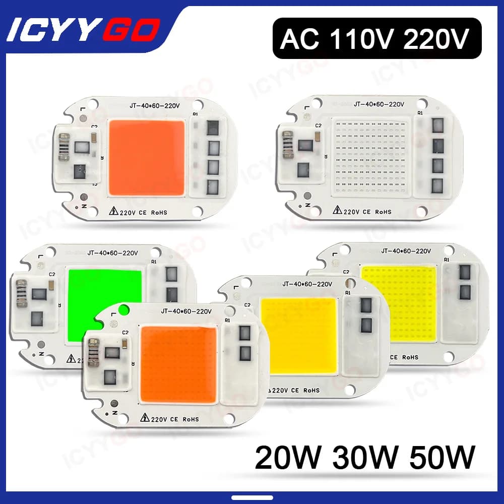 Perles de lampe LED COB 20W 30W 50W, haute tension, sans pilote, AC 110V 220V, Anti-surtension, spec