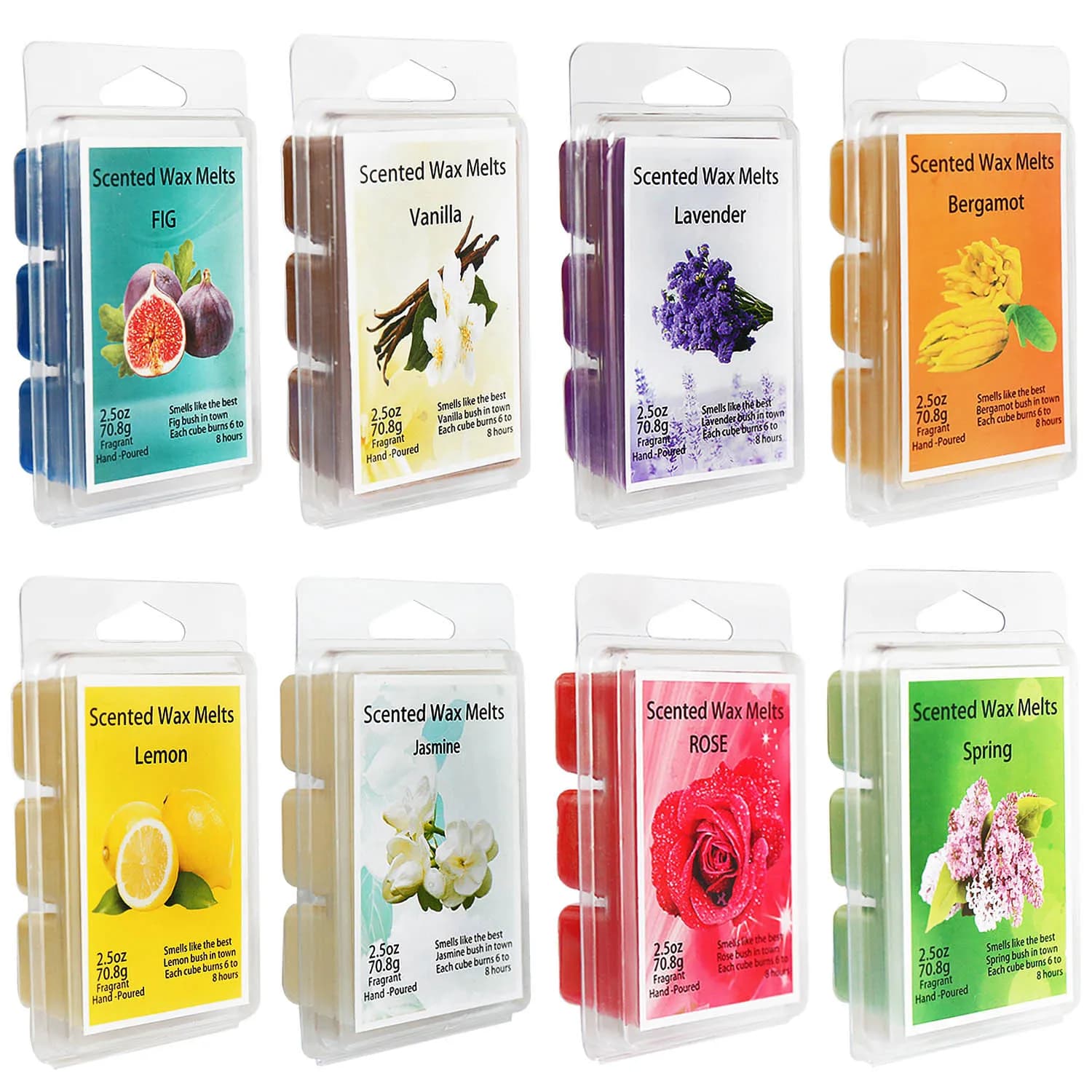 Ensemble de 8 blocs de cire parfumée, 8 parfums dont citron, rose, lavande, Gatherings, Sleep, Spa.