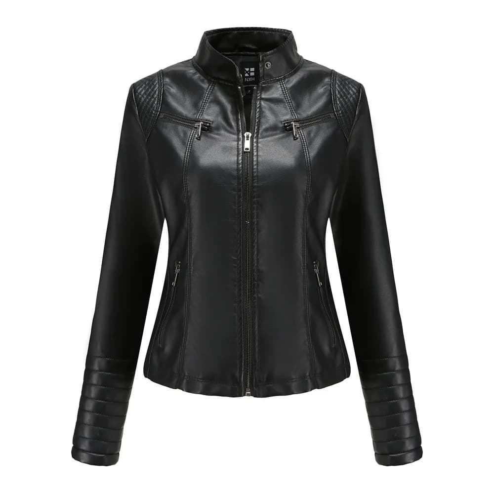 Nouvelle veste en cuir pour femmes printemps et automne mince Locomotive vêtements veste en cuir cou