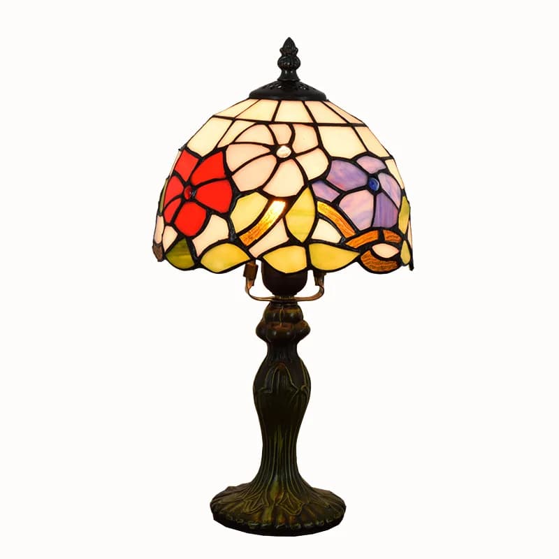 Lampe de table Tiffany antique de style campagnard, motif fleur de l'automne, 8 pouces, en verre tei