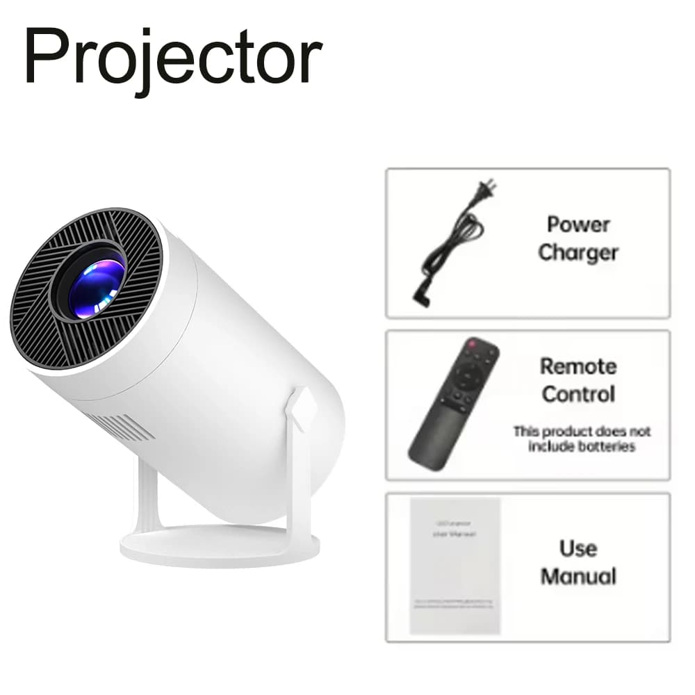 Mini projecteur portable 4K WiFi & BT Full HD 200 ANSI, 210 ° Support rotatif, projecteur de ciném