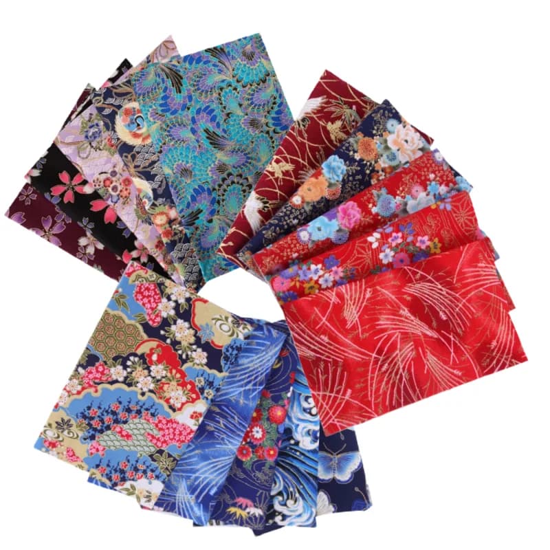 Kit de patchwork DIY de style japonais avec 15 pièces de tissu estampé or, en pur coton, tissu impri