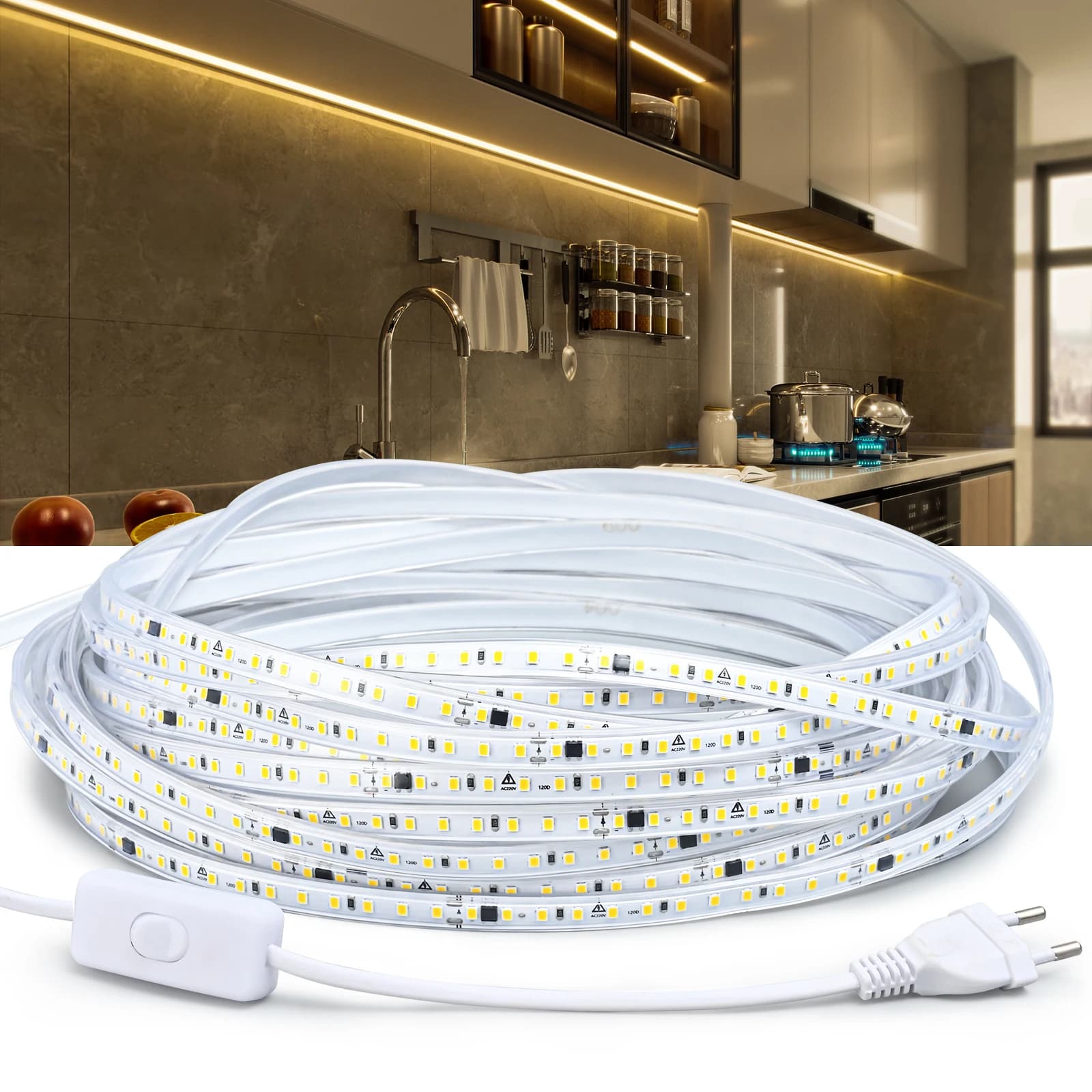Bande lumineuse LED étanche 220V, haute luminosité, 120 diodes/m, pour la décoration de la maison, c