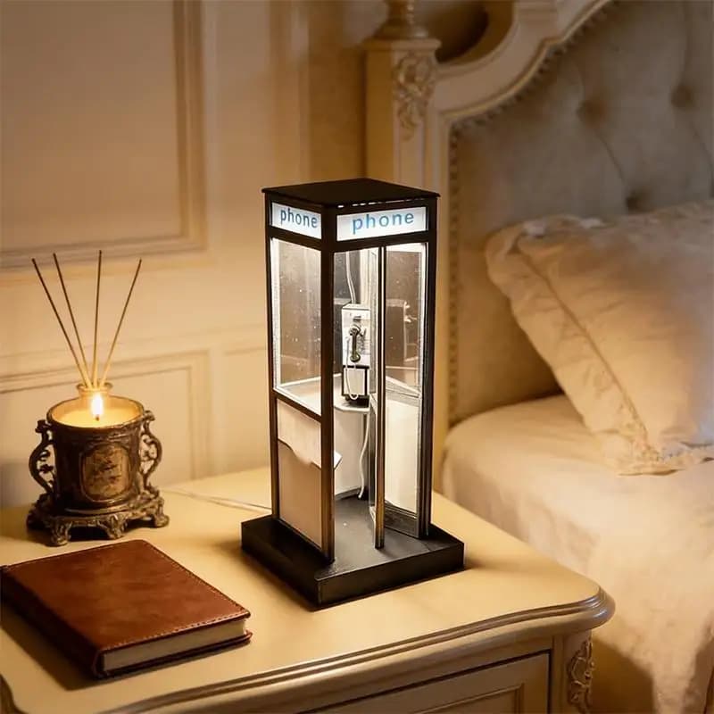Lampe de table LED rétro en forme de cabine téléphonique londonienne, lumière chaude vintage, veille