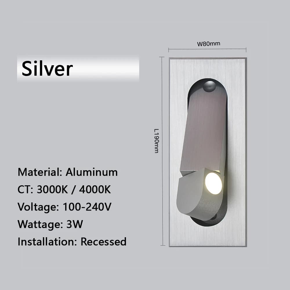 Lampe murale encastrée LED SANDIY avec interrupteur, lumière de lecture rotative, veilleuse réglable