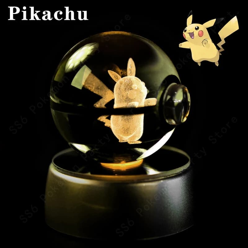 Boule de cristal Pokémon 3D Pikachu Mewtwo Gengar Pokeball Lampe de nuit 3D Statue en verre Boule de