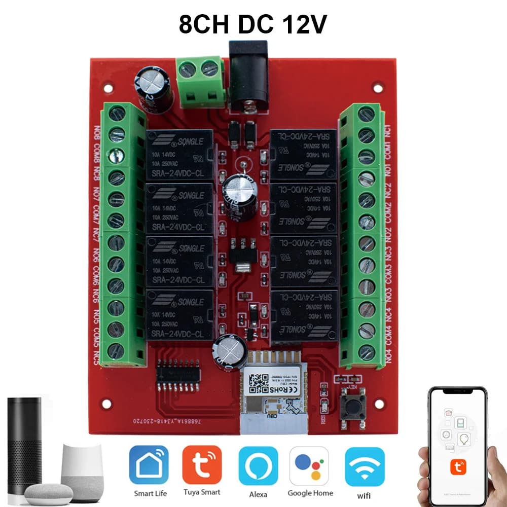 Commutateur sans fil Tuya, technologie DC, 12V, 24V, 8 canaux, Wifi, citations, télécommande, bricol